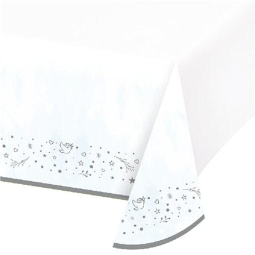 Picture of ON YOUR CHRISTENING BLUE PLASTIC TABLECOVER 2.4X1.37M